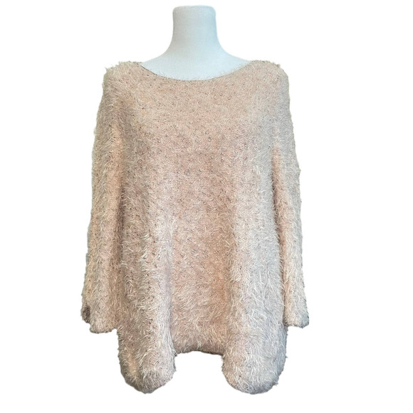 Chico's Fuzzy Eyelash Sweater Blush Pink Metallic Silver 3/4 Sleeve Women Size 2 - Picture 1 of 12